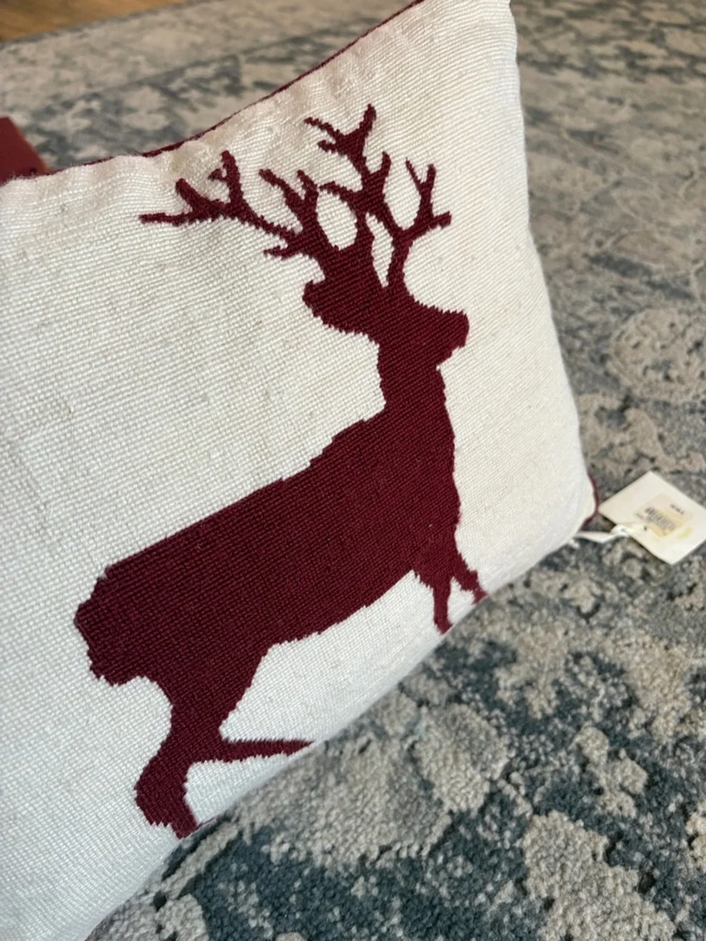 Williams Sonoma needle point deer Christmas pillow- 12